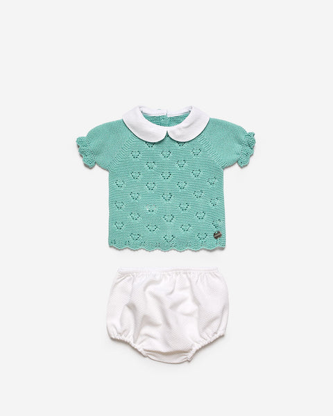 BABY PIQUE COLLAR AND RHOMBUS KNITTED SET
