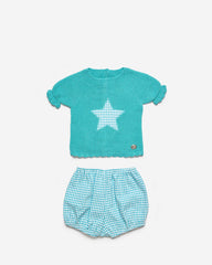 BABY UNISEX VICHY AND STAR DETAIL SET