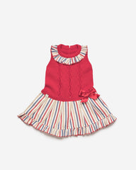 GIRL STRIPED LOW WAIST RED DRESS