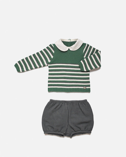 BOY STRIPES WITH COLLAR SWEATER AND GRAY BOMBACHO 2P SET