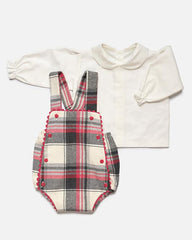 BABY PLAID OVERALLS WITH PETER PAN COLLAR SHIRT 2P SET