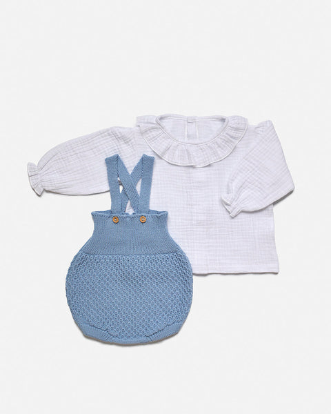 BABY CLASSIC KNITTED OVERALLS WITH WHITE SHIRT 2P SET