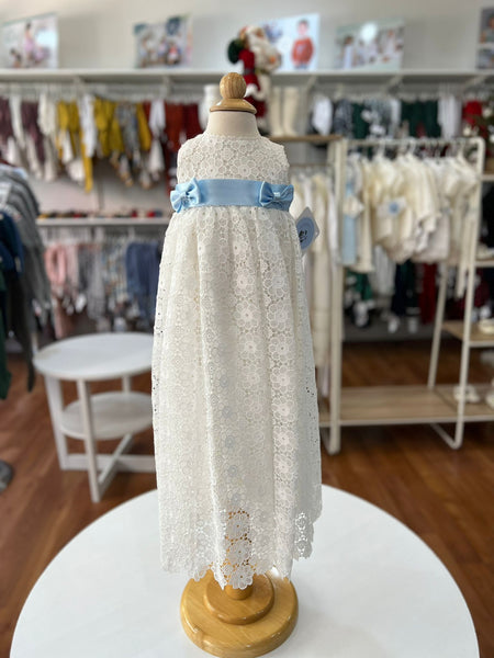 LONG WHITE FLORAL EMBROIDERED BAPTISM DRESS