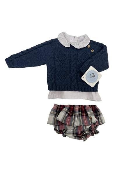 GIRL SWEATER WITH COLLAR RUFFLE SHIRT AND ESCOCES RUFFLE BOMBACHO 3P SET